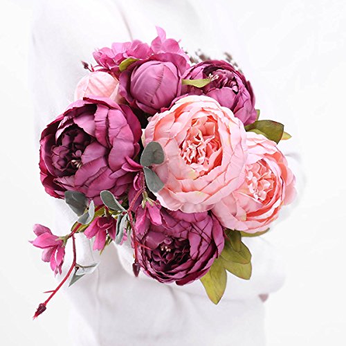 StarLifey Vintage Ramo de Flores de peonia Rosa, Artificiales, para Boda decoración para el hogar