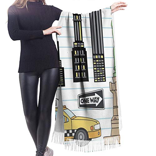 Starodec Pashmina Borla Bufanda Estilo de boceto del puesto de perritos calientes de la Gran Manzana Manhattan Of Liberty de Nueva York Chal Mantón de Invierno