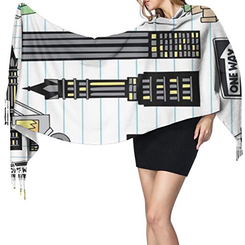 Starodec Pashmina Borla Bufanda Estilo de boceto del puesto de perritos calientes de la Gran Manzana Manhattan Of Liberty de Nueva York Chal Mantón de Invierno