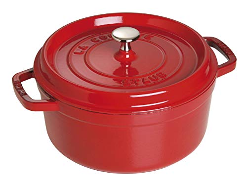 STAUB Cocotte Redonda con Cesta Vapor, Hierro Fundido, Rojo Cereza, 26 cm