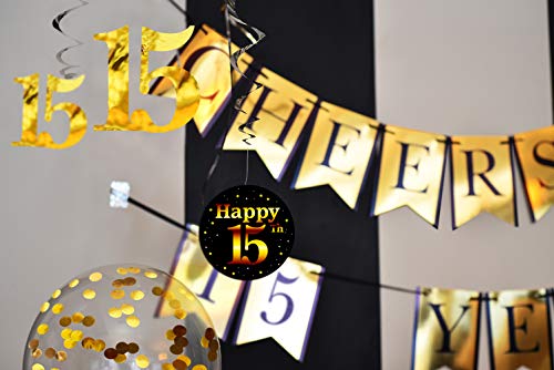Sterling James Co. Decoraciones de Fiesta de 15 años y Kit de Aniversario – Pancarta Cheers to 15 Years, Globos, serpentinas y Suministros para la Fiesta Confeti.