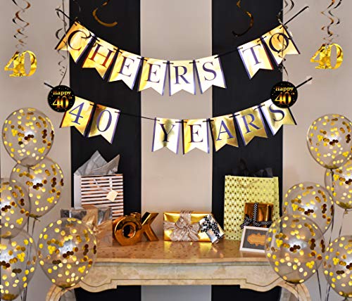 Sterling James Co. Decoraciones de Fiesta de 40 años y Kit de Aniversario – Pancarta Cheers to 40 Years, Globos, serpentinas y Suministros para la Fiesta Confeti.