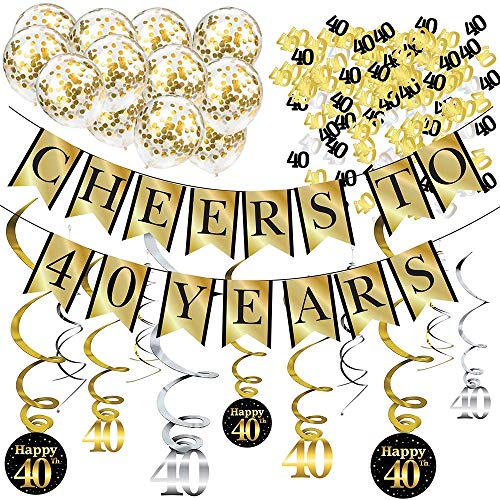 Sterling James Co. Decoraciones de Fiesta de 40 años y Kit de Aniversario – Pancarta Cheers to 40 Years, Globos, serpentinas y Suministros para la Fiesta Confeti.