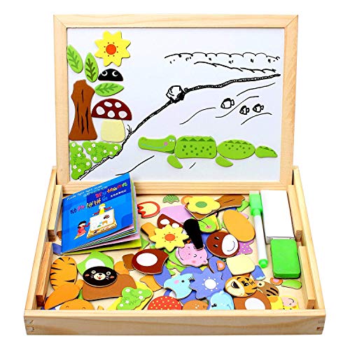 StillCool Puzzles de Madera Magnético 100 Piezas, Dibujo de Animal Colorido con Placa ,Rompecabezas Pizarra con Caja para Niños Desde 3 Años,Juguete Educativo para Regalo