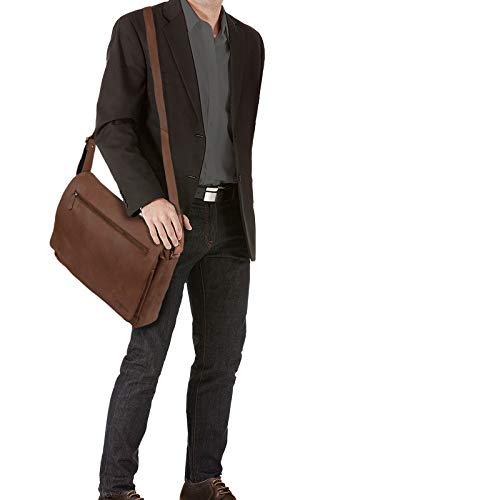 STILORD 'Jan' Maletín para portátil de 15,6' Cuero Estilo Vintage Bolsa de Hombro Bolso de Mensajero o Bandolera de auténtica Piel de búfalo, Color:Brasilia - marrón