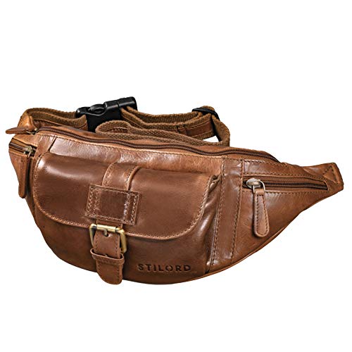 STILORD 'Sam' Riñonera de Piel Vintage Bolso de Cadera cinturón o Cintura de Hombres y Mujeres para Fiesta Festival Deporte Viaje de Cuero auténtico, Color:marrón - Antico
