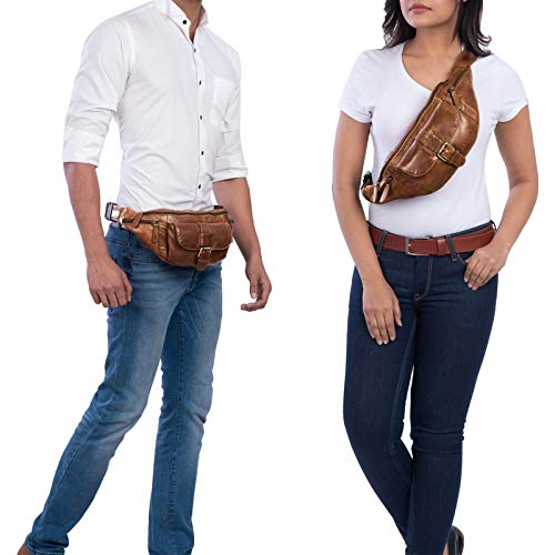 STILORD 'Sam' Riñonera de Piel Vintage Bolso de Cadera cinturón o Cintura de Hombres y Mujeres para Fiesta Festival Deporte Viaje de Cuero auténtico, Color:marrón - Antico