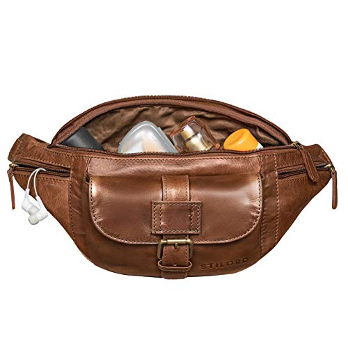 STILORD 'Sam' Riñonera de Piel Vintage Bolso de Cadera cinturón o Cintura de Hombres y Mujeres para Fiesta Festival Deporte Viaje de Cuero auténtico, Color:marrón - Antico