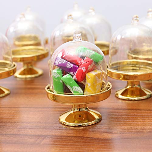 STOBOK 12pcs Mini soporte para tartas Cupcake Display Plate con tapa Cumpleaños Boda Halloween Party Supplies (base dorada)