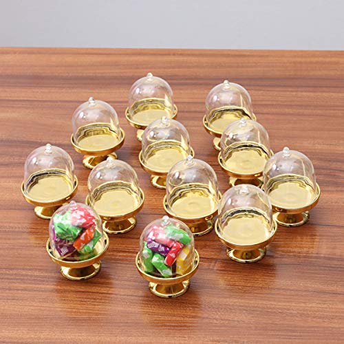 STOBOK 12pcs Mini soporte para tartas Cupcake Display Plate con tapa Cumpleaños Boda Halloween Party Supplies (base dorada)