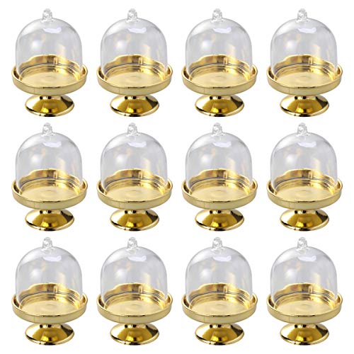STOBOK 12pcs Mini soporte para tartas Cupcake Display Plate con tapa Cumpleaños Boda Halloween Party Supplies (base dorada)
