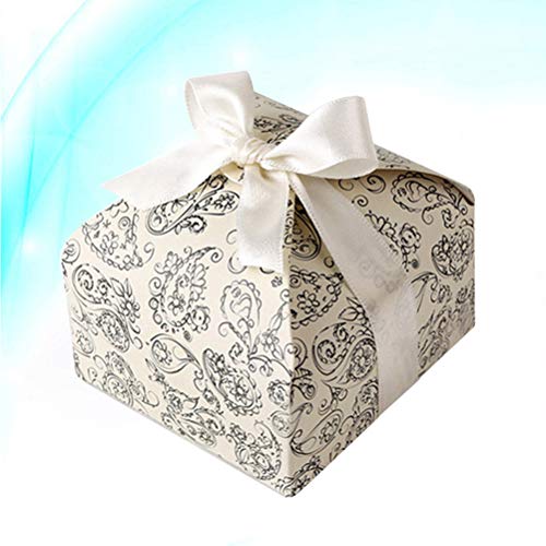 STOBOK 50 Piezas de Cajas de Dulces con Forma de Arabes en Forma de arabescos, Cajas de Regalo de Galletas cuadradas con Cinta para decoración de Bodas - 7.5x7.5x3.5cm (Color de Cinta al Azar)