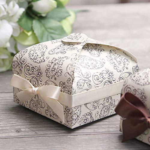 STOBOK 50 Piezas de Cajas de Dulces con Forma de Arabes en Forma de arabescos, Cajas de Regalo de Galletas cuadradas con Cinta para decoración de Bodas - 7.5x7.5x3.5cm (Color de Cinta al Azar)