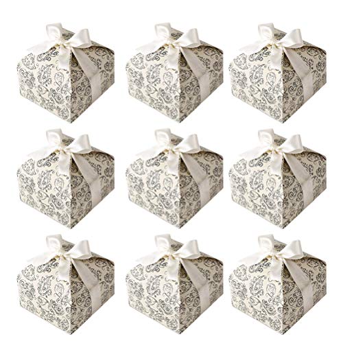 STOBOK 50 Piezas de Cajas de Dulces con Forma de Arabes en Forma de arabescos, Cajas de Regalo de Galletas cuadradas con Cinta para decoración de Bodas - 7.5x7.5x3.5cm (Color de Cinta al Azar)