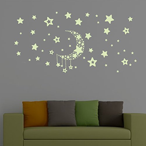 STOBOK Moon Star Etiqueta de La Pared Fluorescencia Decoración de La Pared Calcomanías Murales para Niños Cuarto de niños Sala de Estar Dormitorio