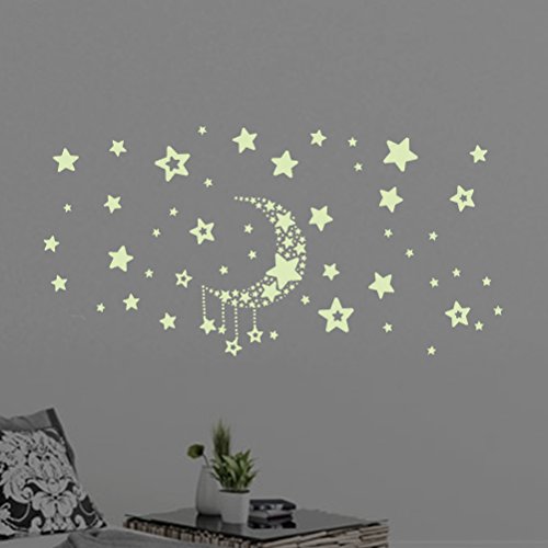 STOBOK Moon Star Etiqueta de La Pared Fluorescencia Decoración de La Pared Calcomanías Murales para Niños Cuarto de niños Sala de Estar Dormitorio