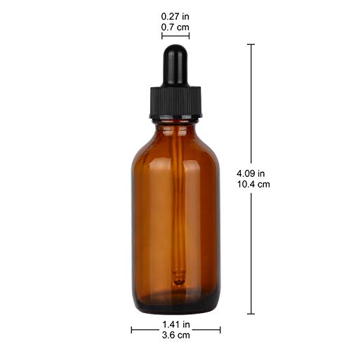 StonyLab 60ml (2 oz) 4-Pack Frasco Gotero de Vidrio, Botella Cuentagotas de Vidrio Vacío Marrón con Vidrio Cónico y Etiqueta, para Fragancias de Aromaterapia de Aceites Esenciales