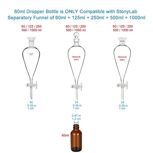 StonyLab 60ml (2 oz) 4-Pack Frasco Gotero de Vidrio, Botella Cuentagotas de Vidrio Vacío Marrón con Vidrio Cónico y Etiqueta, para Fragancias de Aromaterapia de Aceites Esenciales