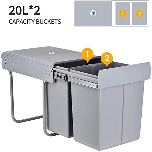Sucastle Cubos de Basura de la Cocina 40L (20L + 20L), extraíble Cocina Residuos Papelera de Reciclaje Armario de la Cocina del gabinete Bote de Basura de Cocina, 48 * 34.2 * 41.8cm