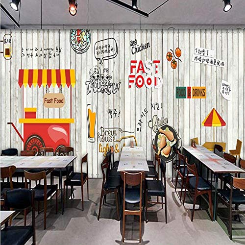 Sucsaistat Fotomural Europa Moda Mural De Madera Cocina Coreana Pollo Asado Negocio De Comida Rápida Restaurante Papel Tapiz,350 * 256Cm