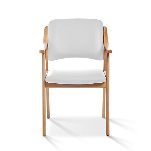 SUENOSZZZ-ESPECIALISTAS DEL DESCANSO Sillón Butaca con Brazos de Madera, Sillón Tapizado Color Blanco, Sillas de Comedor, Sillas Geriatricas