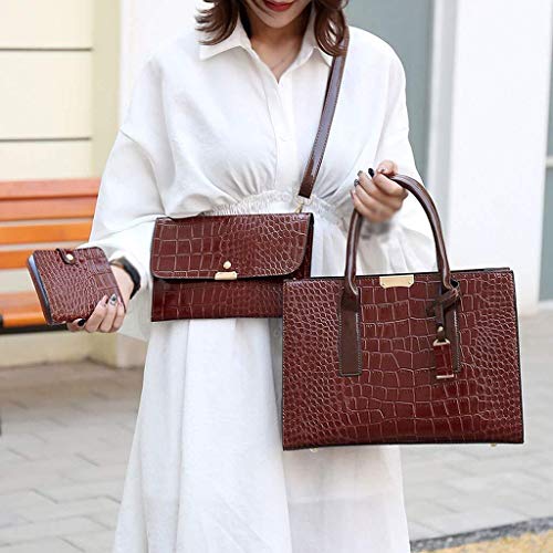 Suge 3 PCS Crossbody Bolso for Mujeres PU Cruz pequeña Bolsa de plástico Largo sobre el Hombro Sling monederos y Bolsos (Color : Brown, Size : 32 * 27CM)