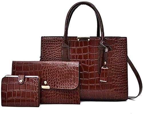 Suge 3 PCS Crossbody Bolso for Mujeres PU Cruz pequeña Bolsa de plástico Largo sobre el Hombro Sling monederos y Bolsos (Color : Brown, Size : 32 * 27CM)