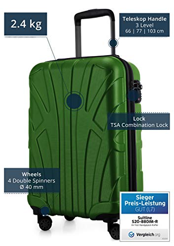 SUITLINE - Equipaje de Mano, Maleta Cabina, Maleta De Mano, Trolley, 4 Ruedas, ABS extremista Ligero, TSA, 55 cm, 34 litros,