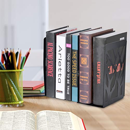 Sujetalibros, Sujeta Libros, Oficina Soporte Libros, Sujetalibros Originales, Sujeta libros Estanteria de Metal, Sombra del árbol Apoya Libros, Infantil, Escuelas, Decoración Del Hogar, Negro, 1 Pares