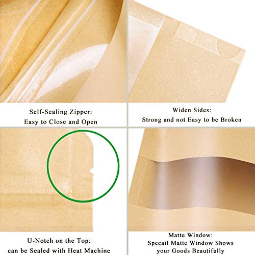 SumDirect 50Pcs 9x14cm Bolsas de Papel Kraft con Cierre, Bolsas Zip Alimentos con Ventana para Guardar