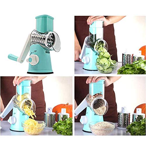 SUNFLOWER-BOOM - Rallador rotativo de rodillo de mano multifunción para cortar verduras y queso rallado, color azul