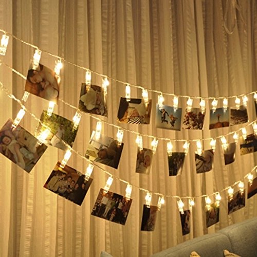 SUNNIOR 20 LED Foto Peg Clip cuerda luz fiesta decoración de la boda (blanco cálido)
