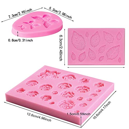 SUNSK Moldes de Pastel de Silicona Fondant 3D Molde de Flores Hojas Mariposas Molde Decoración de Tartas Herramientas para Hacer Bricolaje Dulces Chocolate Jabón Moldes 3 Piezas