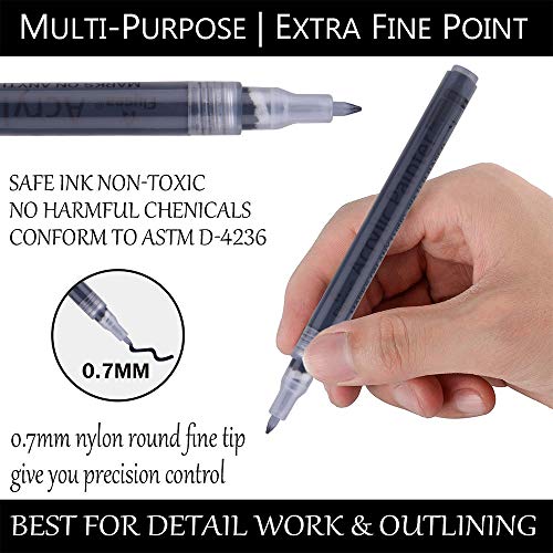 SUPERSUN 6 Rotuladores de Pintura Acrílicos Punta Fina, 0.7mm Negro y Blanca Marcadores de Pintura Acrílicos para Telas, Roca, Diseño de Taza, Cerámica, Cristal, Metal, Madera