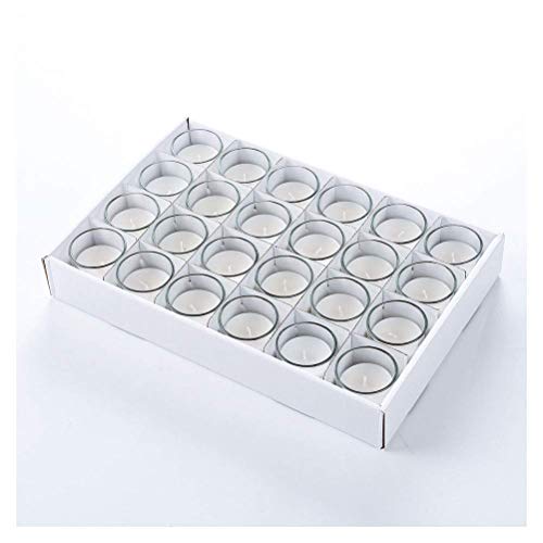 Supreme Lights Velas votivas en Vidrio Blanco, Juego de 24 a 12 Horas de Tiempo de Quemado, Velas estables Transparentes sin Perfume para cumpleaños, Fiestas, Bodas, Celebraciones, hogar y Catering