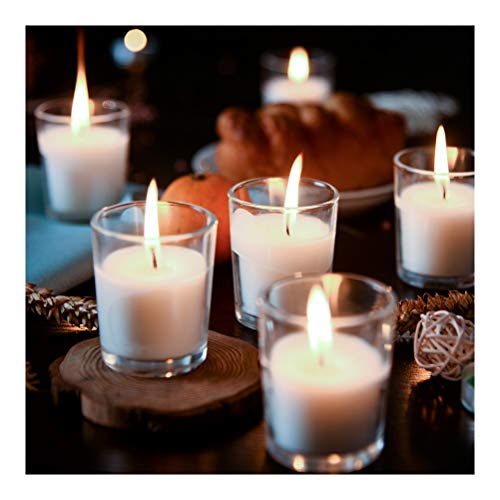 Supreme Lights Velas votivas en Vidrio Blanco, Juego de 24 a 12 Horas de Tiempo de Quemado, Velas estables Transparentes sin Perfume para cumpleaños, Fiestas, Bodas, Celebraciones, hogar y Catering