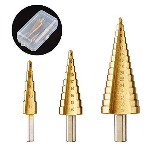 Surplex 3 PCS Broca Escalonada Juego de Brocas Escalonadas para Taladro de Titanio – Acero de Alta Velocidad 4-12/4-20/4-32 mm