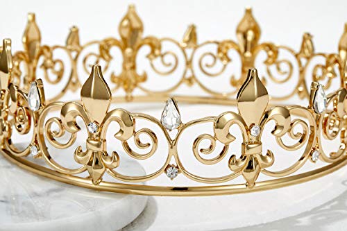 SWEETV Medieval Imperial Cristal Corona del Rey Tiara de los Hombre para la Celebración, Dorado