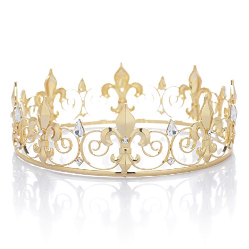 SWEETV Medieval Imperial Cristal Corona del Rey Tiara de los Hombre para la Celebración, Dorado