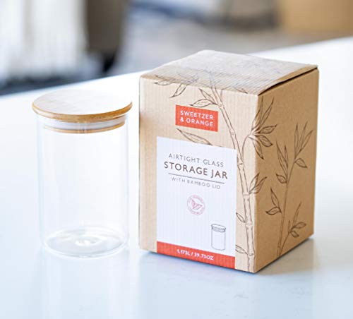 Sweetzer & Orange Tarros de Vidrio - Set de Botes Comida con Tapa Hermética de Bambú - Contenedor Organizador de Especias, Condimentos - Almacenamiento para Despensa y Cocina - Mediano, 1,175 Lt