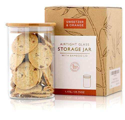 Sweetzer & Orange Tarros de Vidrio - Set de Botes Comida con Tapa Hermética de Bambú - Contenedor Organizador de Especias, Condimentos - Almacenamiento para Despensa y Cocina - Mediano, 1,175 Lt
