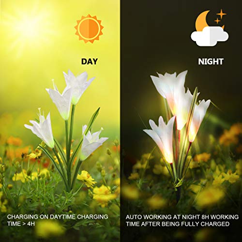 swonuk Lampara Solar Flores,Juego de 3 Luces Solares con 12 Flores de Lirio Luces Exterior Lampara Energía Solar para Jardín, Patio, Césped Decoración