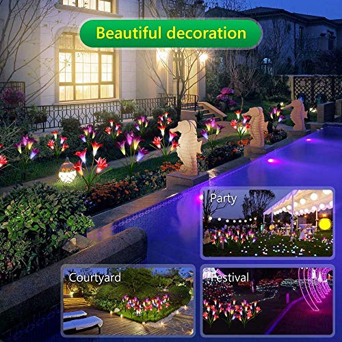 swonuk Lampara Solar Flores,Juego de 3 Luces Solares con 12 Flores de Lirio Luces Exterior Lampara Energía Solar para Jardín, Patio, Césped Decoración