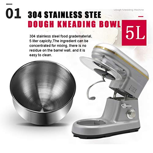 SWQG-Sartén 5 litros 1200W Eléctrico Batidora Amasadora  Pie de Cocina de Acero Inoxidable de Cocina Mezclador Tazón de Crema Máquina Masa Blender Profesionales