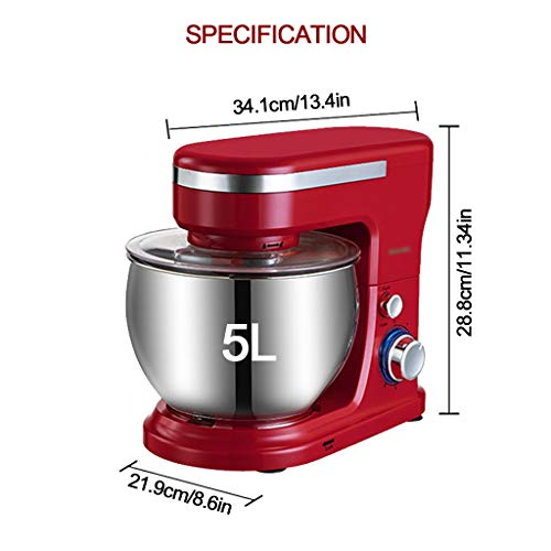 SWQG-Sartén 5L 6 Velocidades Batidora Amasadora  de Pie Acero Inoxidable Tazón 1200W Electrodomesticos Robot Cocina Mezcladores Crema de Huevo Batir Whip Pasta de Amasamiento de Mezclador Blender