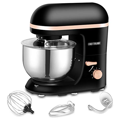 SWQG-Sartén Masa Batidora Amasadora  Pie Chef de Acero Inoxidable Robots de Cocina Máquina Masa del Mezclador Hogar Comercial Alimentos Mezcladores 5L 1000W 6 Velocidades (Color : Black)