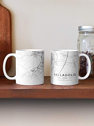 Synamatic City Valladolid Streets Spain Town Street Village Map La Mejor Taza de café de cerámica Blanca de 11 oz