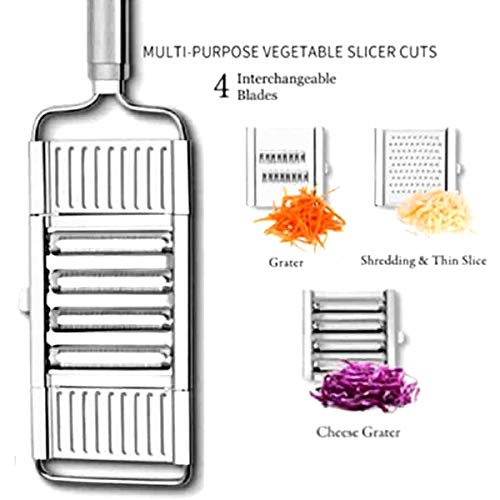 Syuantech Cortadora de Verduras Multiusos Pelador de Cocina Portátil Pelador de Acero Inoxidable Rallador para Patatas Fritas de Cebolla Picadora Manual de Alimentos 4 en 1