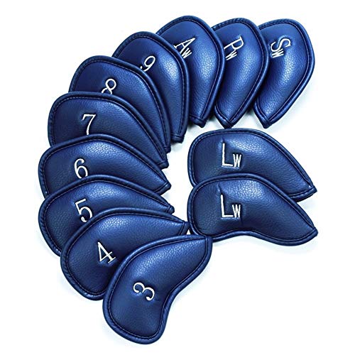SZIYV Cubiertas 12pcs Palos de Golf Cabeza del Hierro, Hierro Número de Golf Cubierta de la Cabeza Conjunto de Piel Etiquetas 12pcs Tag Putter Golf Club Headcovers con número Protege la Caja Azul