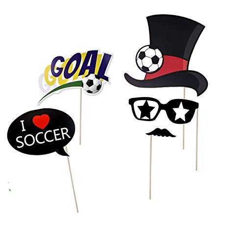 SZSMART 30pcs Fútbol Photo Props Fotocall, Accesorios de Fútbol Photo Booth Atrezzo Favorecer, Fiesta Deportiva Photo Booth Props Kit Decoraciones del Partido de Fútbol